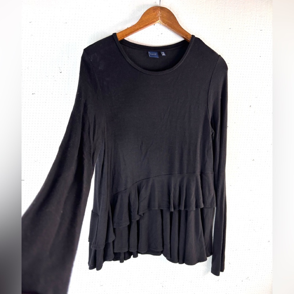 Kaari Blue M Slinky Asymmetrical Tiered Ruffle Long Sleeve Top